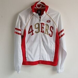 NFL San Francisco 49ers Sequin Full Zip Track Jacket Pockets Womens Medium
